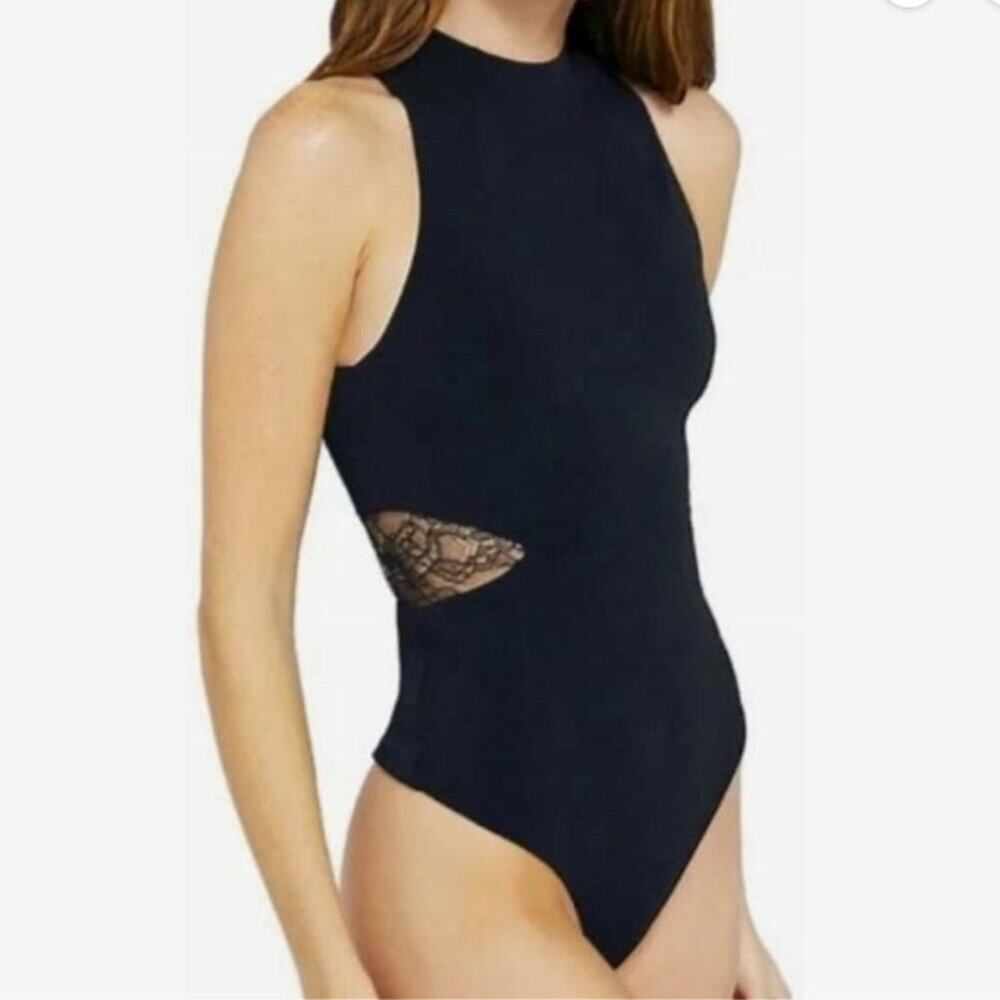 Alice + Olivia lace inset thong bodysuit - black